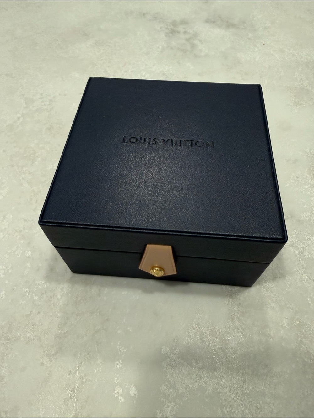 Louis Vuitton Dark Blue Jewelry Box with Tan Pull